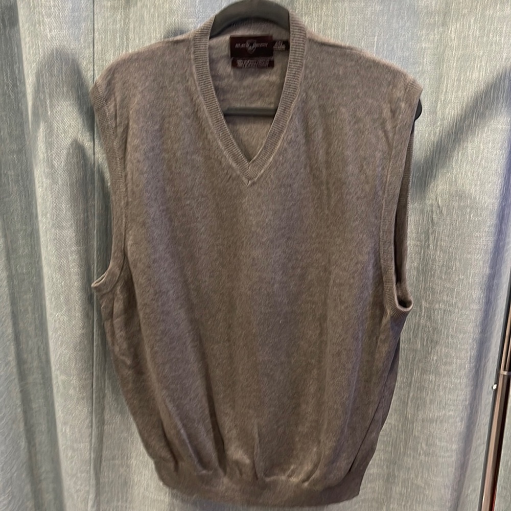 Black Brown 1826 - Cotton V-Neck Sweater Vest - Grey - XL